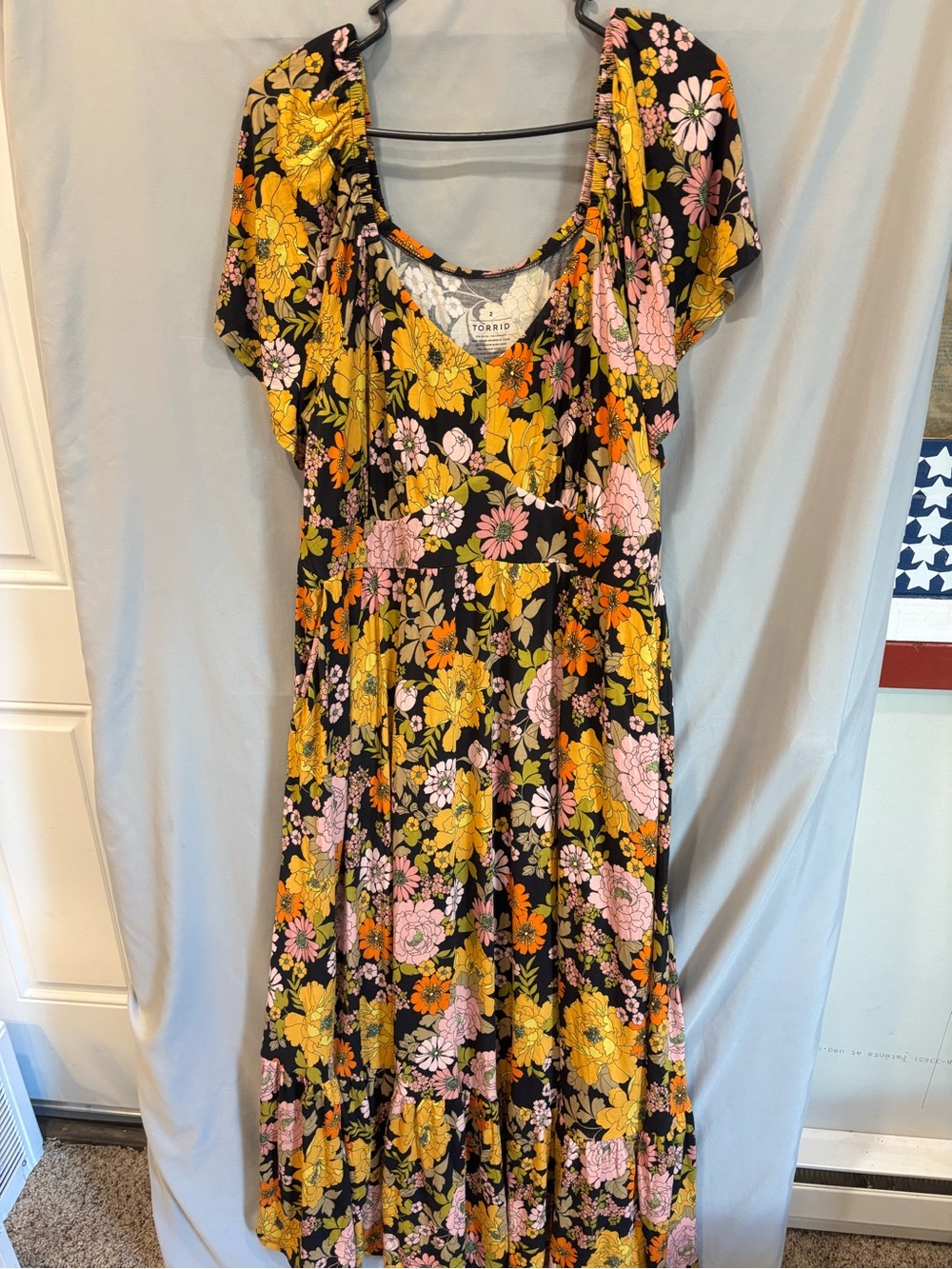 torrid Black Maxi Dress with Yellow & Pink Floral Print